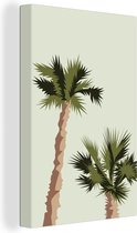 Canvas Schilderij Palmboom - Strand - Pastel - 20x30 cm - Wanddecoratie