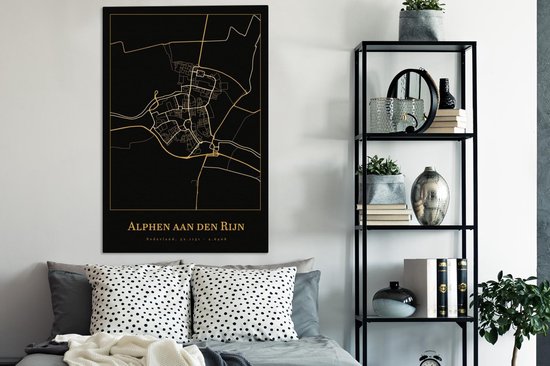 Peinture sur toile Carte - Alphen aan den Rijn - Or - Zwart - 80x120 cm - Décoration murale