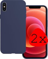 Hoes voor iPhone Xs Hoesje Siliconen - Hoes voor iPhone Xs Case Back Cover Silicone - 2 Stuks - Donker Blauw