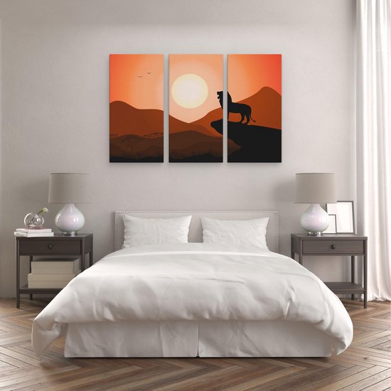 Artaza - Triptyque de peinture sur toile - King Lion - Silhouette d'un lion - 120x80 - Photo sur toile - Impression sur toile