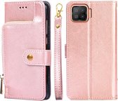 Voor OPPO F17/A73 Ritstas PU + TPU Horizontale Flip Lederen Case met Houder & Kaartsleuf & Portemonnee & Lanyard (Rose Goud)