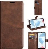 Voor OPPO Realme C21Y Retro Kalf Patroon Gesp Horizontale Flip Lederen Case met Houder & Kaartsleuven & Portemonnee (Donkerbruin)