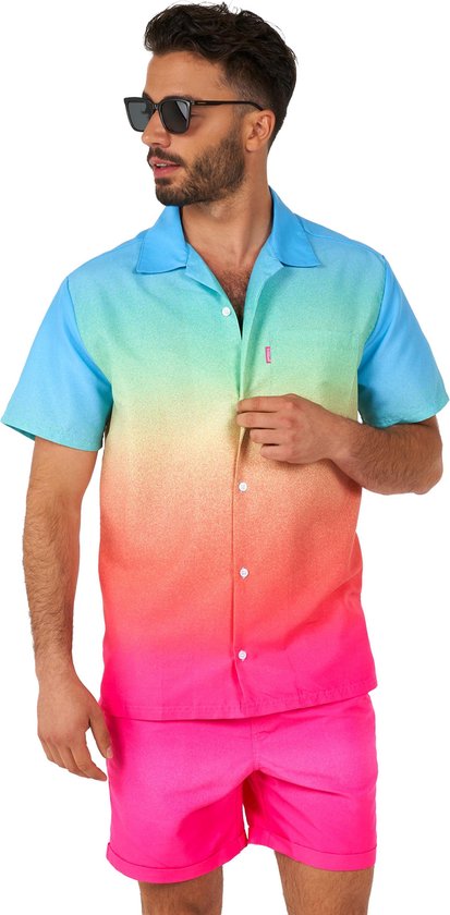 Foto: Opposuits funky fade summer combo heren zomer set bevat shirt en shorts zwem pride regenboog kleding multi color maat l