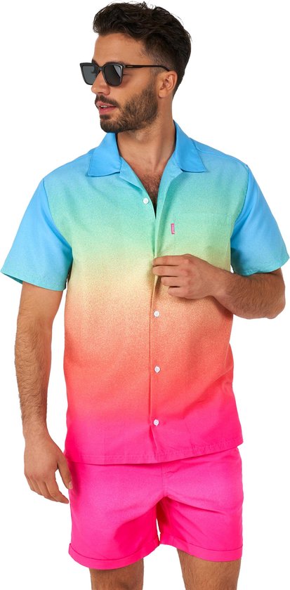 OppoSuits Funky Fade Summer Combo - Heren Zomer Set - Bevat Shirt En Shorts - Zwem Pride Regenboog Kleding -Multi Color -Maat L