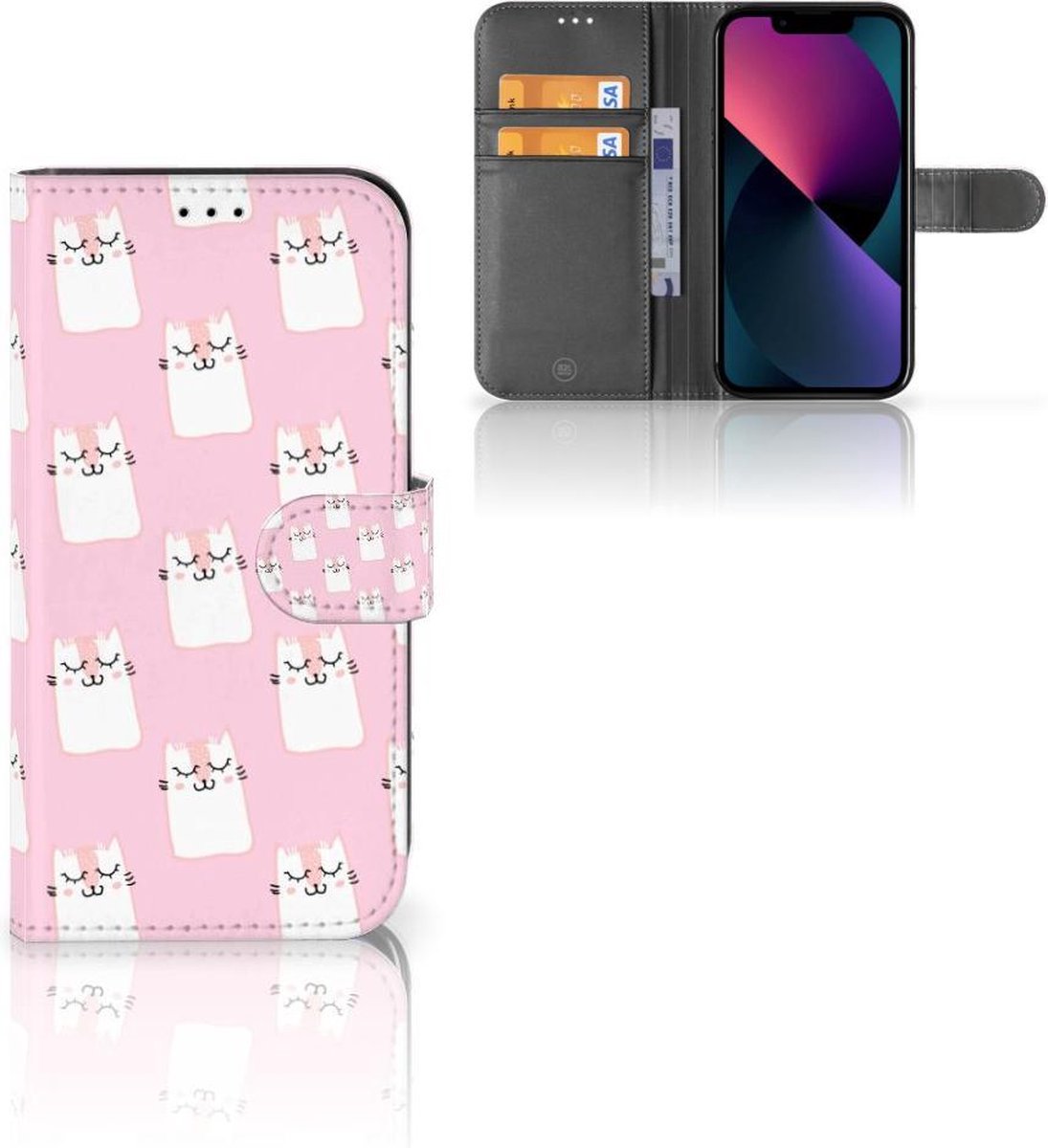 Apple iPhone 13 Telefoonhoesje met Pasjes Sleeping Cats