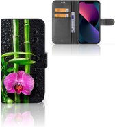 Wallet Book Case Geschikt voor iPhone 13 Hoesje Orchidee