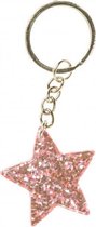 sleutelhanger glitter ster junior 3,5 cm roze