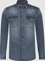 Purewhite -  Heren Slim Fit    Overhemd  - Blauw - Maat L