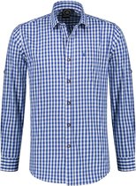 Trachtenhemd blauw-wit geruit, pocket en Krempelarm 100% katoen
