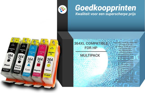 Kit 5 Cartouches Encre Compatibles HP 364XL - Noir + Couleurs Pour Photosmart