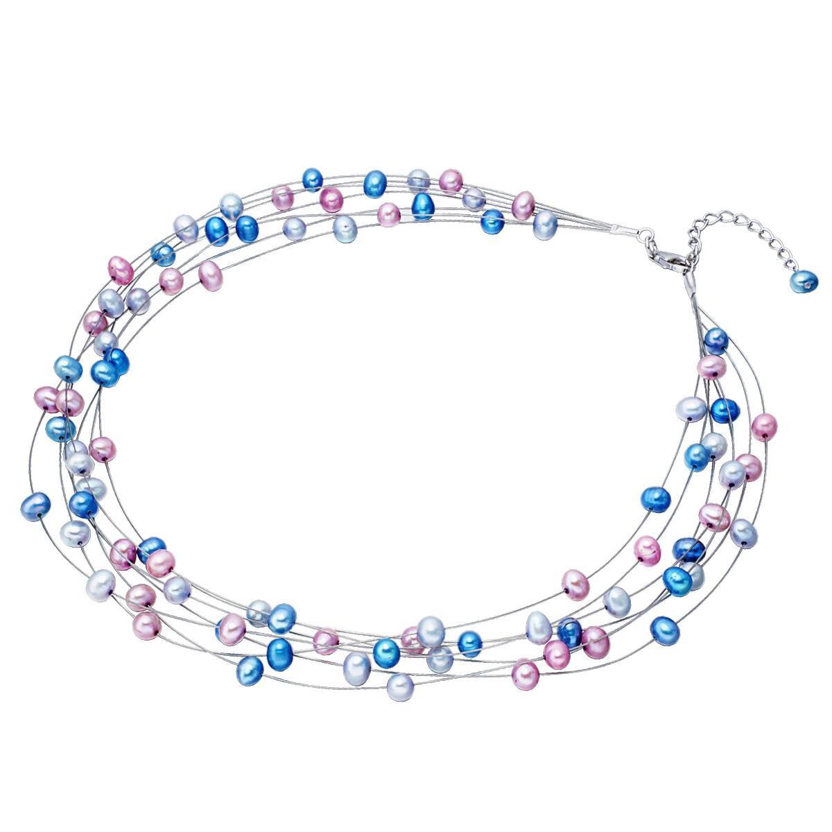 Valero Pearls Valero Pearls Parel ketting Sterling zilverkleurig Gekweekte zoetwaterparels blauw