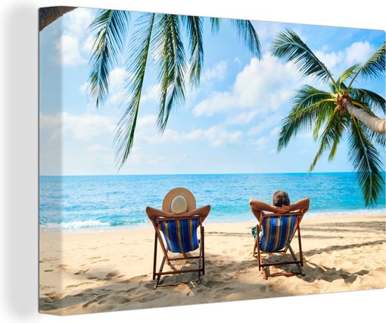 Tableau sur Toile Plage - Été - Palmiers - 120x80 cm - Décoration murale