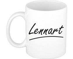 Lennart Naam koffiemok - beker - met sierlijke letters - wit - cadeau - collega - Vaderdag - verjaardag - personeel