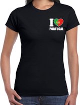 I love Portugal t-shirt zwart op borst voor dames - Portugal landen shirt - supporter kleding S