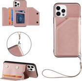 Luxe PU Lederen Wallet Case Geschikt Voor Apple iPhone 13 Pro (6.1 Inch) - Portemonnee Back Cover Hoesje Met Multi Stand Functie - Kaarthouder Card Case Beschermhoes Sleeve Met Pas