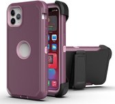 Robot schokbestendig siliconen + pc-beschermhoes met clip aan de achterkant voor iPhone 11 (paars roze)