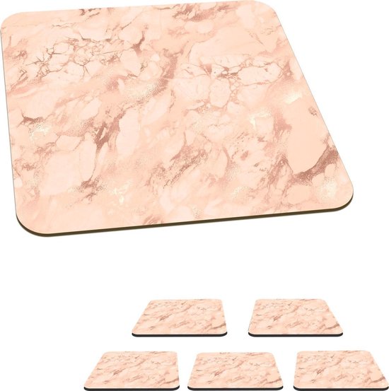 Sous-verres pour verres - Marbre - Veines - Rose - 10x10 cm - Sous-verres en verre - 6 pièces