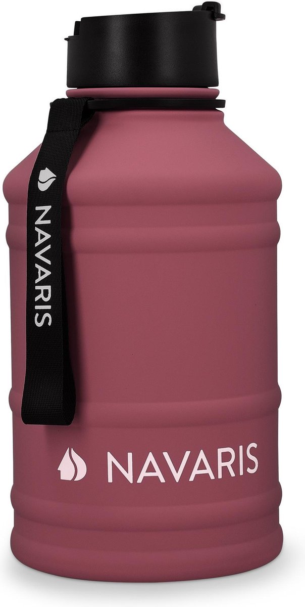 Navaris waterfles van roestvrij staal - Drinkfles - 2L - Extra grote roestvrijstalen fles met drinkdop - Ideaal tijdens het sporten - Rood