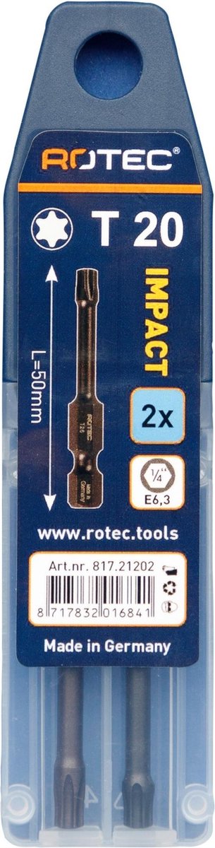 Rotec IMPACT  Bit T20 (Torx) L 50 mm E6.3  2 stuks