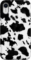 Apple iPhone XR Telefoonhoesje - Extra Stevig Hoesje - 2 lagen bescherming - Met Dierenprint - Koeien Patroon - Zwart