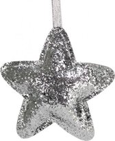 hangdecoratie ster glitter 11,5 x 20 cm zilver