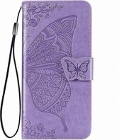 iPhone 12 Pro Book Case Hoesje met Patroon - Vlinderpatroon - PU Leer - Pasjeshouder - Apple iPhone 12 Pro - Paars