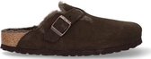 Birkenstock slipper BOSTON Shearling Mocca Suede Leather narrow - Maat 39