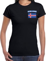 Iceland t-shirt met vlag zwart op borst voor dames - IJsland landen shirt - supporter kleding M