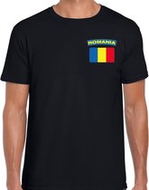 Romania t-shirt met vlag zwart op borst voor heren - Roemenie landen shirt - supporter kleding L