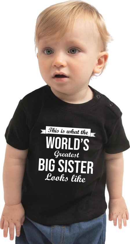 Worlds greatest big sister/ de beste grote zus cadeau t-shirt zwart voor peuters / meisjes - shirt voor zussen 92