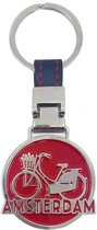 sleutelhanger Amsterdam Fiets 4 cm staal rood/zilver