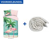 Dekbedovertrek voor Kinderen - Eenpersoons - 140x200/220cm - Inclusief 1 Kussensloop - 100% Versterkt Katoen - Bonaire Aqua + Wasbaar Microfiber Dekbed - 140x200cm - Wit