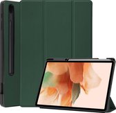 Hoes Geschikt voor Samsung Galaxy Tab S7 FE Hoes Book Case Hoesje Trifold Cover Met Uitsparing Geschikt voor S Pen - Hoesje Geschikt voor Samsung Tab S7 FE Hoesje Bookcase - Donkergroen