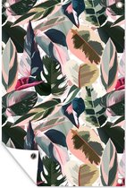 Muurdecoratie Tropical - Roze - Bladeren - 120x180 cm - Tuinposter - Tuindoek - Buitenposter