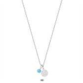 Twice As Nice Halsketting in zilver, rondje met motief, turquoise steentje 36 cm+4 cm