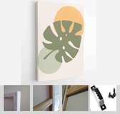 Collection of contemporary art posters in pastel colors. Abstract geometric elements and strokes, leaves and fruits, macaroons, oranges - Modern Art Canvas - Vertical - 1826979497