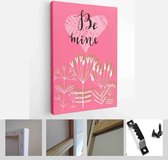 Itsallcanvas - Schilderij - Happy Valentines Day Cards. Handdrawn Romantic Lettering Art Vertical Vertical - Multicolor - 40 X 30 Cm