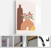 Collection of contemporary art posters in pastel colors. Abstract elements and vases,flowers, leaves and fruits, branches - Modern Art Canvas - Vertical - 1853039077 - 115*75 Verti