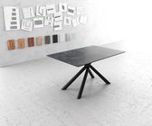 Eettafel Edge LaminamÂ® keramiek grijs 140x90cm middenvoet kruis rund zwart