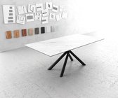 Eettafel Edge LaminamÂ® keramiek wit 200x100cm middenvoet kruis rund zwart