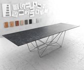 Eettafel Edge LaminamÂ® keramiek grijs 300x100cm middenvoet draadframe zilver