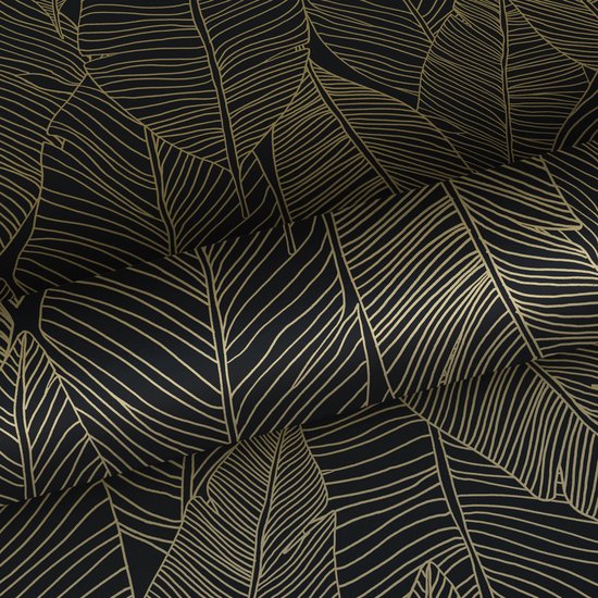 ESTAhome behang getekende bladeren zwart en goud - 139126 - 0,53 x 10,05 m - ESTAHome