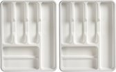 Set de 2 range-couverts/porte-couverts en plastique 6 compartiments blanc 38 x 30 cm - Tiroir de cuisine/rangement tiroir à couverts
