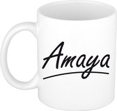 Amaya naam cadeau mok / beker sierlijke letters - Cadeau collega/ moederdag/ verjaardag of persoonlijke voornaam mok werknemers