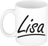 Lisa naam cadeau mok / beker sierlijke letters - Cadeau collega/ moederdag/ verjaardag of persoonlijke voornaam mok werknemers