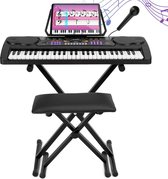 Keyboard Piano – Complete Set met Standaard, Pianokruk en Microfoon – 54 Toetsen - Keyboard voor kinderen en volwassenen - Áengus A430