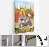 Autumn, winter, spring, summer. Vector cute illustration of a family on nature in the camp - Modern Art Canvas - Vertical - 1464911375 - 115*75 Vertical