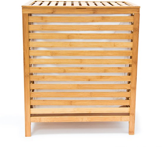 Tendance Wasmand deksel bamboe - zwart/wit - katoen- 67L | Leen Bakker