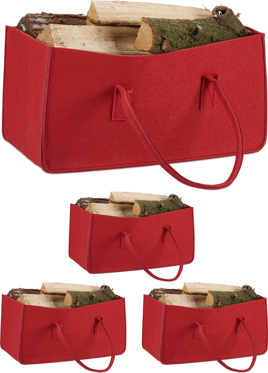 4x houtmand vilt - haardhout tas - draagtas - vilttas - flexibel - opbergmand