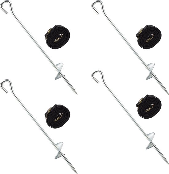 grondanker set trampoline - 8 delig - grondpennen en spanbanden - verzinkt staal